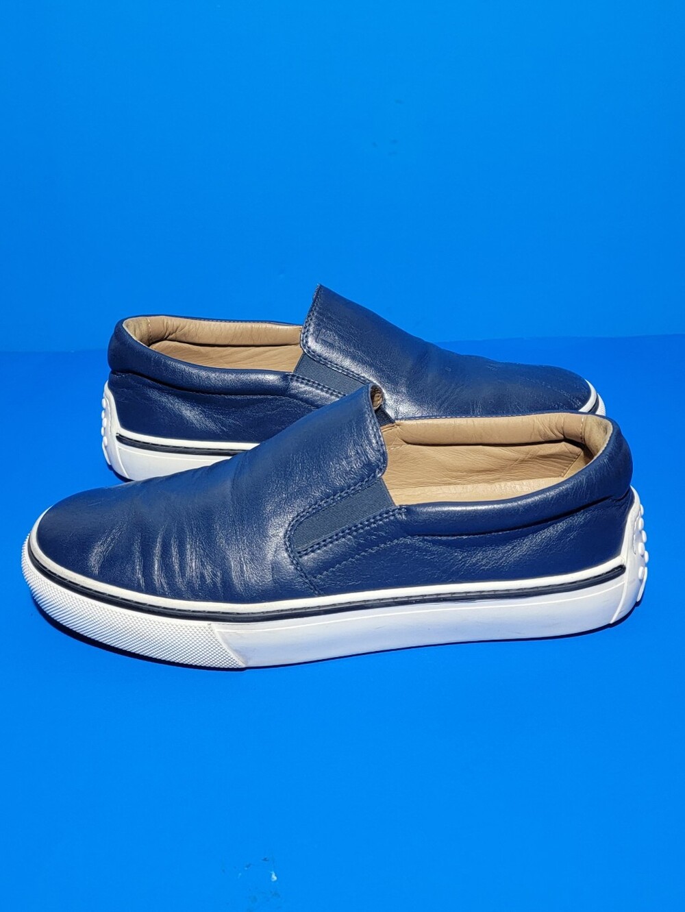 TOD'S Men's Navy Leather Slip-On Sneakers
